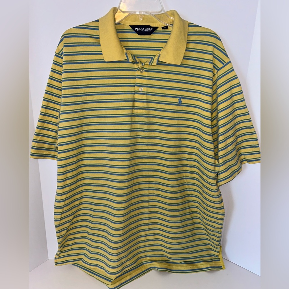 Polo Ralph Lauren Golf men’s Pima Cotton, yellow, blue stripe‎ golf polo size XL